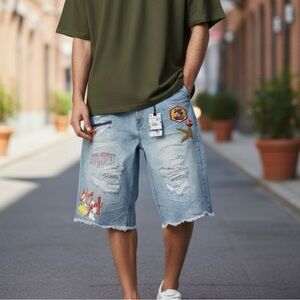 Blac Leaf Men’s Distressed Patch Shorts light wash  streetwear size 34